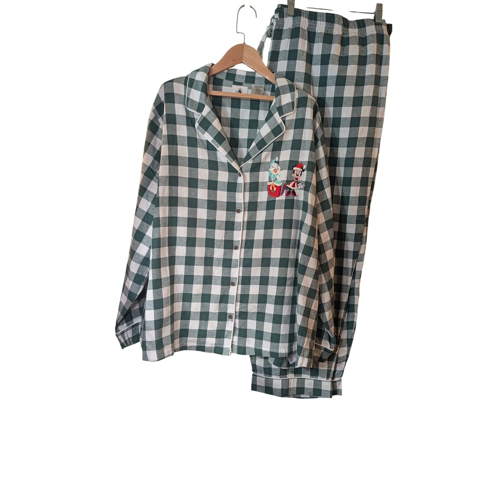 Disney Parks Christmas Pajamas Set Womens 3X Green Buffalo Check Minnie Daisy NW
